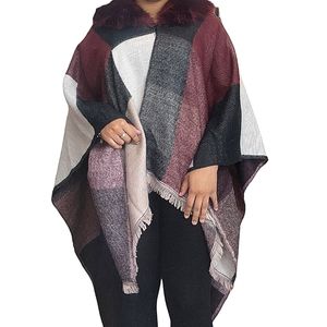 ❤️Amiee Lynn Studio NYC Burgundy Multi Colored Fur Lined Shrug Poncho Sweater☆